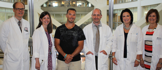 Sean Muranelli (third from left) with his care team (from left to right) Dr. Tim Greten, Donna Mabry, Dr. Austin Duffy, Melissa Walker and Suzanne Fioravanti