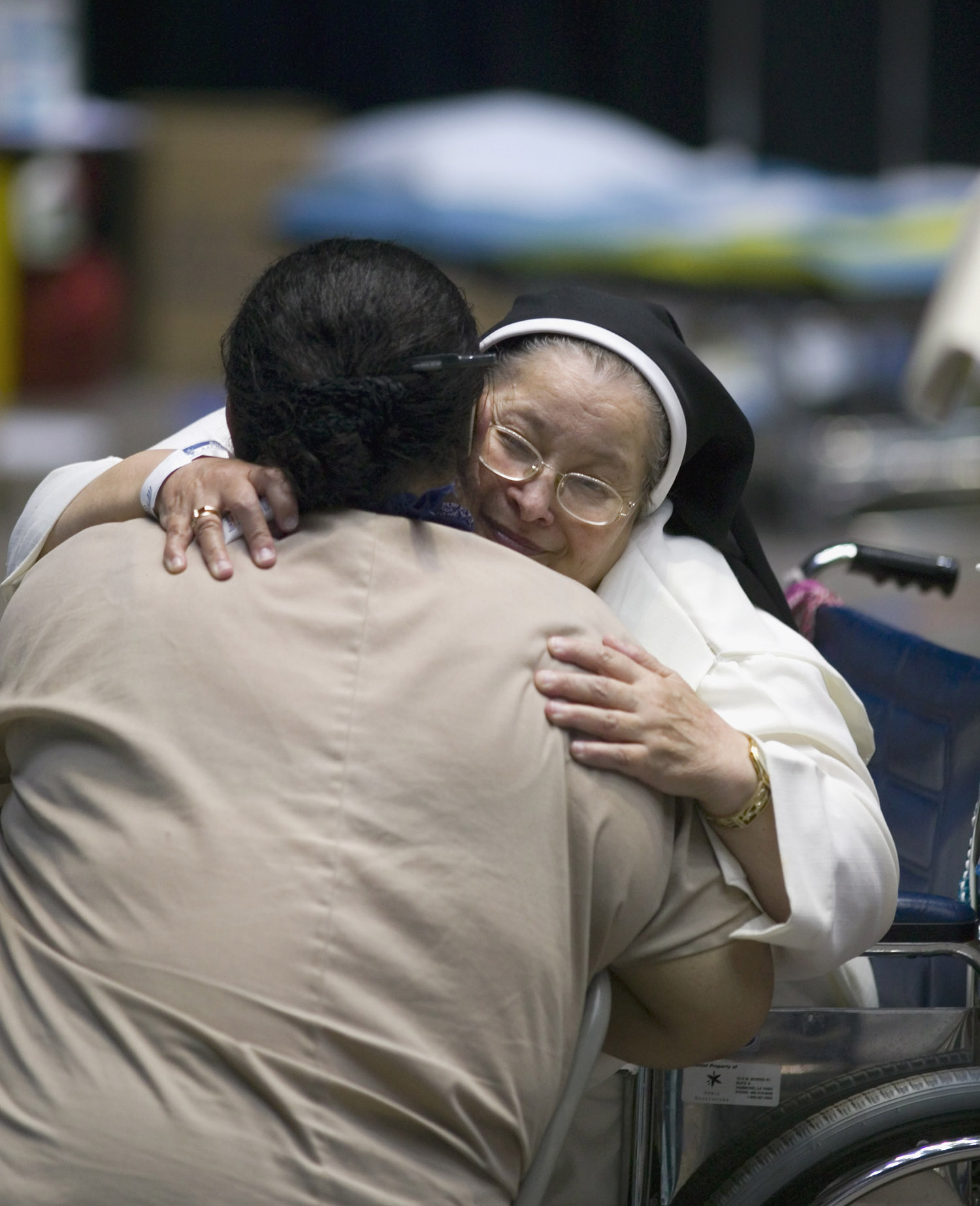 A local nun in Baton Rouge came every day in her wheelchair to pray with and comfort the evacuees and medical personnel at LSU. 