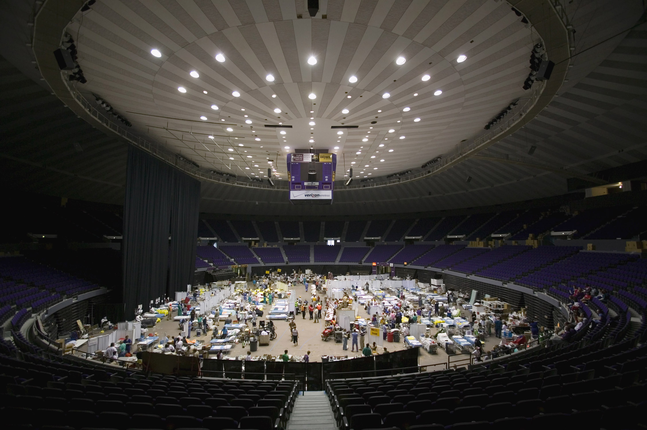 Looking down on the floor of the Peter Maravich Assembly Center on the LSU campus in Baton Rouge where acute care patients were treated. 