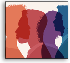 illustration showing the silhouetted profile of four individuals