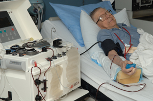 William Hutchinson donating blood through apheresis.