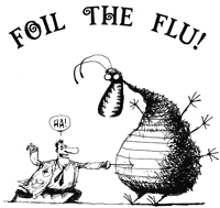 Foil the Flu graphic of man poking big bug