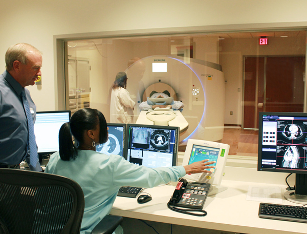 CT scanner and medical personnel