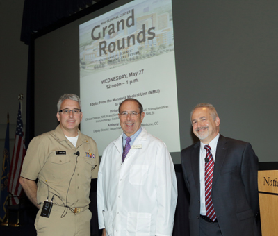 Dr. Richard Childs, from the National Heart, Lung, and Blood Institute, Dr. John I. Gallin, the director of the Clinical Center, and Dr. Anthony Suffredini, from the Clinical Center’s Department of Critical Care Medicine