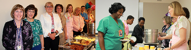 Nursing Department executive leadership serves breakfast to nurses