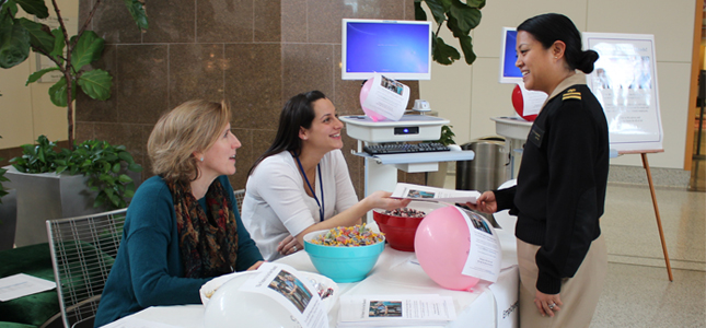 Clinical Center volunteers promoted the survey during a launch in the atrium to help spread the word. 