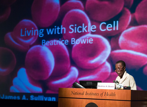 Beatrice Bowie, a NIH patient, addressed attendees of Rare Disease Day at the NIH Clinical Center on Feb. 29, 2016.