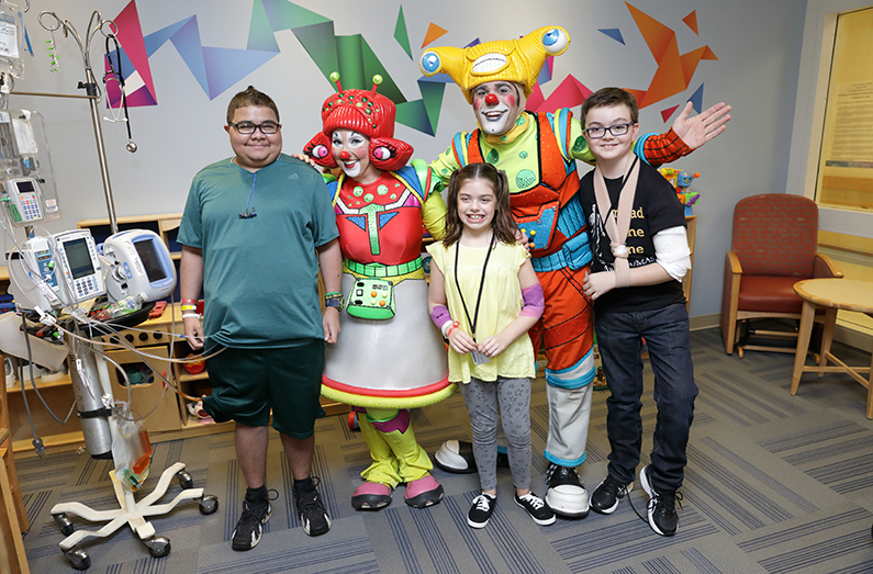 A surprise visit from Ringling Bros. and Barnum & Bailey Circus clowns restores the wonder of childhood to three long-term pediatric patients at the NIH Clinical Center March 29.