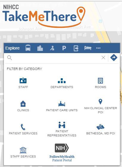 Categories on the wayfinding app include new staff services tile and patient portal tile