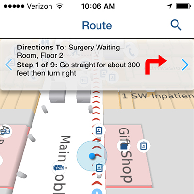 Map view of step by step directions