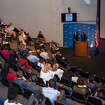 Doctors at NIH speak in a lecture hall during Nurses Week