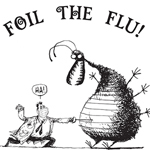 Foil the Flu! Cartoon graphic of person poking a flu-germ