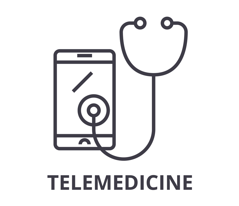 Stethoscope on a phone with words that read telemedicine
