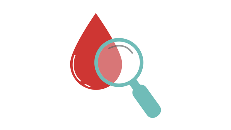 drop of blood with magnifying glass