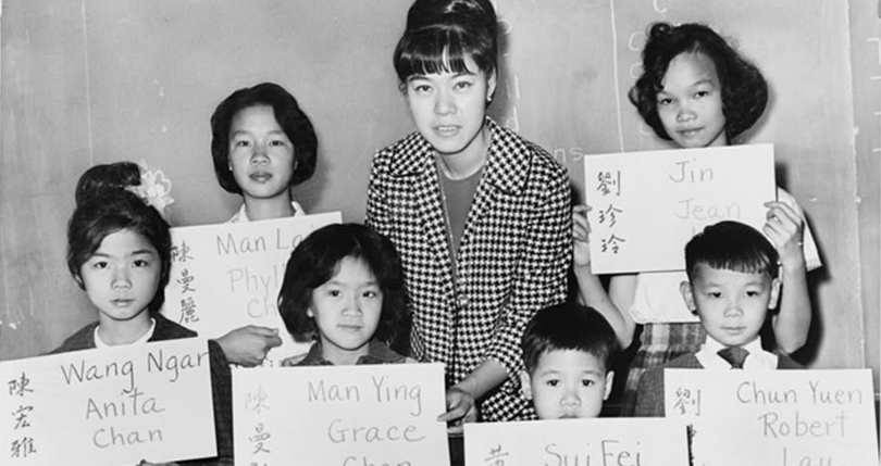 Miss April Lou (center) with six Chinese children