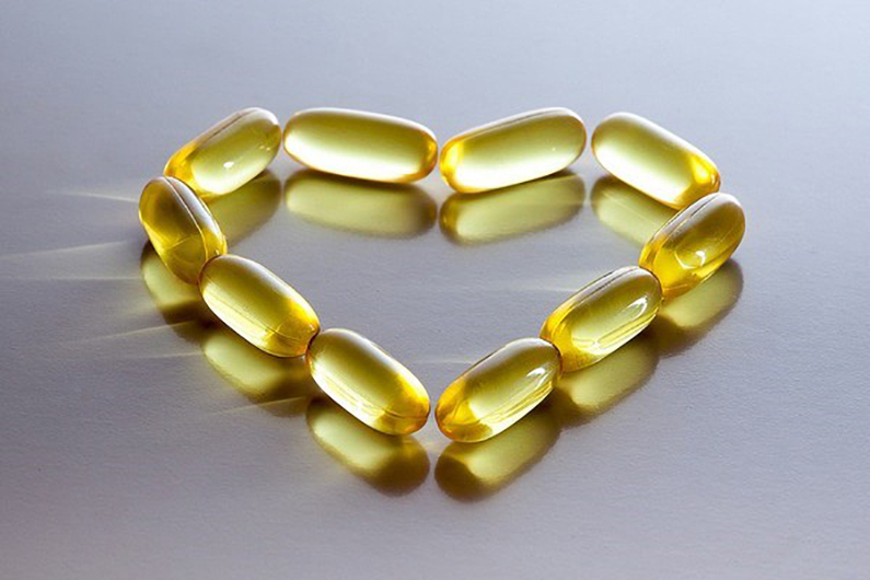 fish oil capsules in the shape of a heart