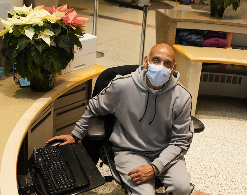 Michael Alexander at the hospital information desk