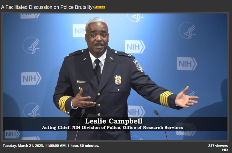Acting Chief Campbell of NIH Division of Police addresses crowd