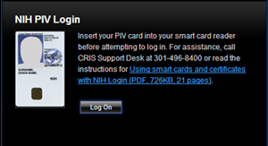 Screen capture of the CCCasper Citrix Access NIH PIV login screen