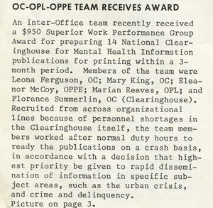 OC-OPL-OPPE Team Award, December 1968 newspaper clipping