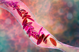close-up medical illustration of sickle cells