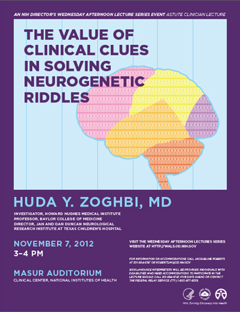 Flyer for the Astute Clinician Lecture on The Value of Clinical Clues in Solving Neurogenetic Riddles