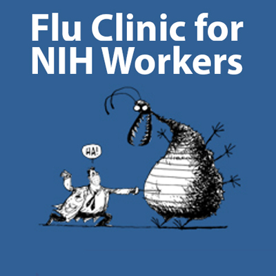 Flu clinic hours graphic. Full details at https://www.foiltheflu.nih.gov